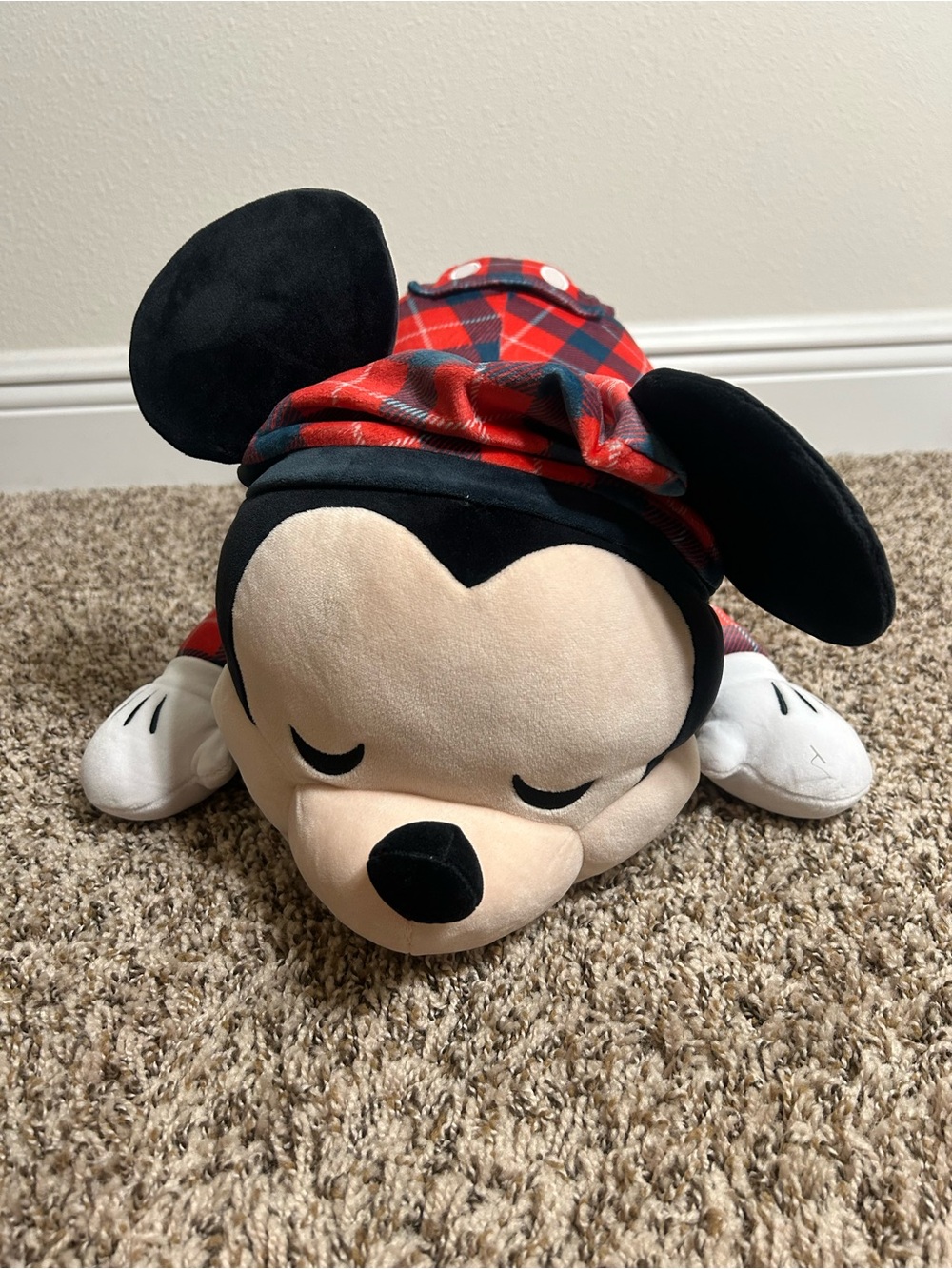 Disney Sleeping Mickey Plush in Red Plaid Pajama Set - 22”